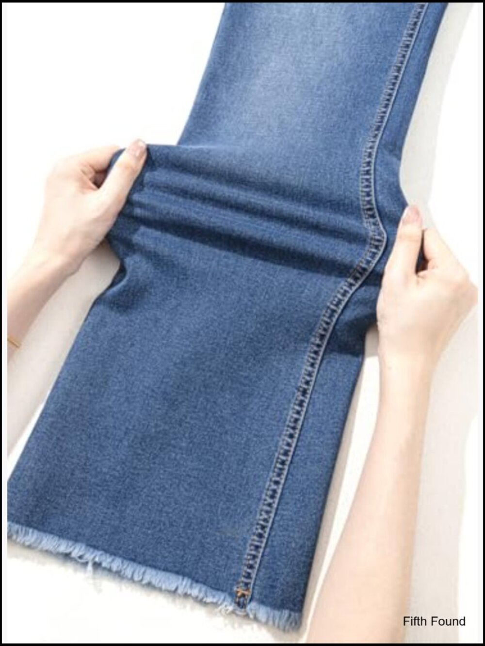 High Waisted Bell Bottom Flare Jeans Stretchy Ripped Distressed Raw Hem Pockets - Picture 5 of 7
